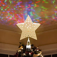 Load image into Gallery viewer, Vanthylit Golden Star Christmas Tree Topper Projector Tree Top Star with Water Ripple Effect LED Projector Christmas Tree Decoration(RGB)