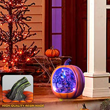 Load image into Gallery viewer, PEIDUO Halloween Light up Pumpkin, Giant Resin Haunted House Decor with Witch and LED Lights, Halloween Houses Village for Indoor Home Table Party Decor