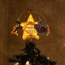 Load image into Gallery viewer, Padoo Godlen Star Whirligig Warm White Light Hollow Star Carousel Tree Topper Christmas Tree Decoration