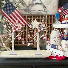 Load image into Gallery viewer, PEIDUO 4th of July Decorations for Home, Set of 2 Artificial Tree with 4th of July Accessories, Battery Powered Patriotic Decorations with Timer, Lighted Birch Tree with LED Lights (2FT Warm White)