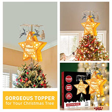 Load image into Gallery viewer, PEIDUO Animated Christmas Tree Topper Gold Star Tree Topper with Rotary Sleigh Reindeer Patents for Xmas Tree Topper Decoration