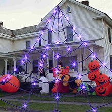 Load image into Gallery viewer, Vanthylit Halloween Decorations, Giant Spider Web Lights with 135 LED Purple Lights Black Spider Web for Outdoor Halloween Decorations Party Yard Haunted Mansion Decor