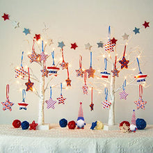 Load image into Gallery viewer, Vanthylit 4th of July Decorations Birch Tree Pack of 2 24 Pieces Independence Day Fabric Star Hanging Ornaments, Battery Powered Timer 24LED Warm White Lights for Patriotic Decor Home Party Decor