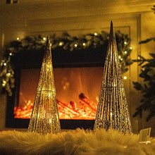 Load image into Gallery viewer, EAMBRITE 2PK Christmas Cone Tree Light 1.4FT Battery Operated Champagne Cone Tree with 32 Warm White LEDs for Indoor Christmas Decoration