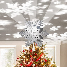 Load image into Gallery viewer, PEIDUO Christmas Clearance 10" Glittering Silver Hollow Snowflake Christmas Tree Top Lights with Rotating Snowflakes Projector Christmas Tree Decoration