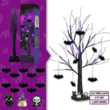 Load image into Gallery viewer, Halloween Tree, Black Halloween Decorations Indoor, 2FT Spooky Tabletop Trees Battery Operated with 24LED Purple Lights 8 Bat Hanging Ornaments, Halloween Centerpieces for Tables, Home, Room(2 Pack)
