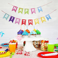 Load image into Gallery viewer, EAMBRITE Rainbow Happy Birthday Banner, 12.9FT Lovely Birthday Decor, Colorful Bunting Banner for Home Fireplace Garland Birthday Party Decorations