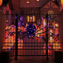 Load image into Gallery viewer, EAMBRITE 5FT Halloween Giant Spider, Light Up Spider Outdoor with 84LT Purple Lights, Black Scary Spider Halloween Decorations for Yard Haunted House Window Party Porch Indoor Outside Decor