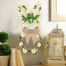 Load image into Gallery viewer, Vanthylit Easter Bunny Wreath, LED Lighted Rattan Spring Wreath Battery Operated with Linen Bow and Flower Vines Light up Easter Decoration for Front Door Window Wall Home Party