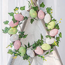 Load image into Gallery viewer, Vanthylit Easter Wreath with Lights 30cm Easter Egg Wreath for Front Door Battery Operated Spring Wreath with Rattan Twigs Ivy Vines for Window Wall Home Party Easter Decoration