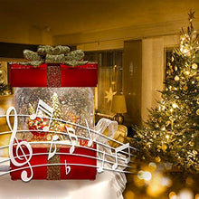 Load image into Gallery viewer, EAMBRITE Musical Christmas Snow Globe Lantern with Santa Claus Reindeer Sled Decorations USB Battery Operated Light up Red Box with Gold Bow for Kids Christmas Decoration-18cm
