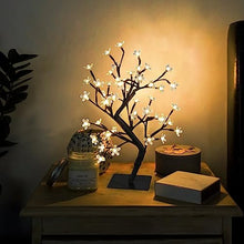 Load image into Gallery viewer, PEIDUO 17.5” Lighted Cherry Blossom Tree 48 Warm White Lights Plug in Adapter Light up Bonsai Tree for Christmas Indoor Home Bedroom Office Living Room Tabletop Tree Night Light Artificial Plants