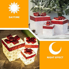 Load image into Gallery viewer, PEIDUO Christmas Lighted Gift Boxes, Set of 3, Outdoor Present Decorations, Under The Tree Packages for Indoor Holiday Party Weddings Yard and Home Ornament Décor