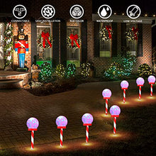 Load image into Gallery viewer, EAMBRITE 4PK RGB Ball Candy Cane Pathway Markers Light with Rotating Projector Waterproof Outdoor Stake Lights Decorative for Pond Garden Patio Landscape
