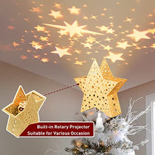 Load image into Gallery viewer, PEIDUO 11" 4LT Christmas Tree Topper Gold Star with Rotating Magic Ball for Xmas Tree Decoration