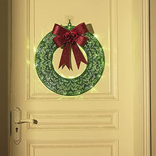 Load image into Gallery viewer, EAMBRITE Light up Christmas Wreath Decorations with 40 Green LEDs Battery Powered Front Door Wreath with Red Bow and Berries Hanging Garland for St Patrick's Day Winter Wall Decor 47cm – Large, Green