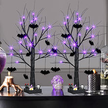 Load image into Gallery viewer, Halloween Tree, Black Halloween Decorations Indoor, 2FT Spooky Tabletop Trees Battery Operated with 24LED Purple Lights 8 Bat Hanging Ornaments, Halloween Centerpieces for Tables, Home, Room(2 Pack)