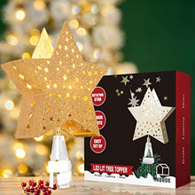 Load image into Gallery viewer, PEIDUO 11" 4LT Christmas Tree Topper Gold Star with Rotating Magic Ball for Xmas Tree Decoration