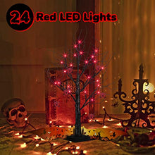 Load image into Gallery viewer, PEIDUO 2 FT Black Halloween Tree with 24 Red Lights and Halloween Tree Ornaments Light up Bonsai Tree with Timer for Halloween Decorations Indoor Battery Powered