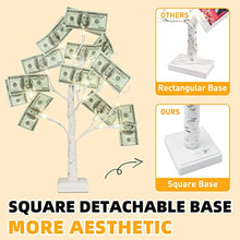 Load image into Gallery viewer, PABIPABI Money Tree Gift Holder,24 LED Lighted Display Tree with 12 Clear Clips, Battery/USB Powered Timer Birch Tree for Christmas, Memo, Present Card, Photo, Wedding, Birthday Graduation