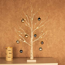Load image into Gallery viewer, Eambrite Small White Christmas Tree Lights with 8 Ornamental Baubles Battery Operated Twig Tree Tabletop Decoration for Home Party Wedding(60cm/2ft, upgraded)