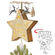 Load image into Gallery viewer, EAMBRITE Christmas Animated Tree Topper, Rotating Carousel Tree Topper, Gold Star Treetop Light with Deer Pulling Sleigh Pendants Christmas Decoratons