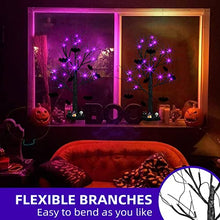 Load image into Gallery viewer, EAMBRITE Halloween Tree, 2FT Black Spooky Tree with 24 LED Purple Lights and 8 Bats, Battery Operated Cute Centerpieces Tabletop Black Tree with Timer for Halloween Decorations Indoor Home Fireplace