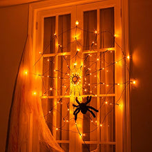Load image into Gallery viewer, EAMBRITE Halloween Spider Web Lights with Plush Spider Spooky Indoor Decorations Light up Fake Spiderweb Decor Prop for Window Kids Party Haunted House (3FT/100CM)