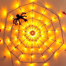 Load image into Gallery viewer, Vanthylit Halloween Spider Web Lights with Black Spider, 70LED Orange Halloween Lights Waterproof for Halloween Decorations Indoor Outdoor