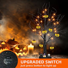 Load image into Gallery viewer, EAMBRITE Halloween Tree, 2FT Black Spooky Tree with 24 LED Orange Lights and 8 Pumpkins, Battery Operated Small Tabletop Black Tree with Timer for Halloween Decorations Christmas Room Home Fireplace