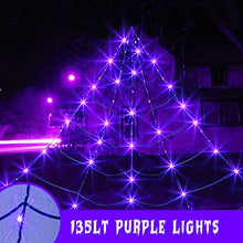 Load image into Gallery viewer, EAMBRITE Halloween Decorations Outdoor Giant Spider Web with 135LT Purple Lights 200" Triangular Huge Black Scary Spider Web Lights for Yard Home Parties Haunted House Decor