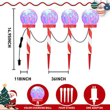 Load image into Gallery viewer, Vanthylit Christmas Decorations, 4PK RGB Shimmering Ball with Candy Cane Pathway Markers Decorative Lights Outdoor Stake Light Decoration