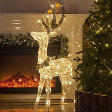 Load image into Gallery viewer, DELICHTER LED Rentier Metall Gold Weiß Eisen Rahmen Beleuchtet Weihnachtshirsch warm weiß Weihnachten Deko für Innen Außen(1.2M)