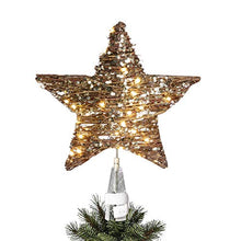 Load image into Gallery viewer, EAMBRITE 25cm Weihnachten LED Weihnachtsbaumspitze Stern Baum Rattan Christbaumspitze Warmweiße Lichter Mit 8 Funkelnder LED Dekoration Für Konische Transparente Basis Für Hochzeit Party HausDeko