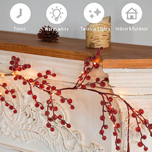 Load image into Gallery viewer, EAMBRITE Lighted Artificial Vine Red Berry Holiday Garland 6FT 88 LED Christmas Garland with Timer Battery Operated for Indoor Outdoor Use