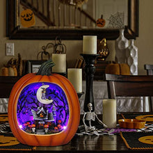 Load image into Gallery viewer, PEIDUO Halloween Light up Pumpkin, Giant Resin Haunted House Decor with Witch and LED Lights, Halloween Houses Village for Indoor Home Table Party Decor