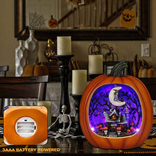 Load image into Gallery viewer, PEIDUO Halloween Light up Pumpkin, Giant Resin Haunted House Decor with Witch and LED Lights, Halloween Houses Village for Indoor Home Table Party Decor