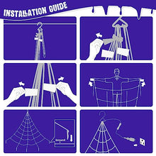 Load image into Gallery viewer, EAMBRITE Halloween Decorations Outdoor Giant Spider Web with 135LT Purple Lights 200" Triangular Huge Black Scary Spider Web Lights for Yard Home Parties Haunted House Decor