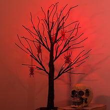 Load image into Gallery viewer, PEIDUO 2 FT Black Halloween Tree with 24 Red Lights and Halloween Tree Ornaments Light up Bonsai Tree with Timer for Halloween Decorations Indoor Battery Powered