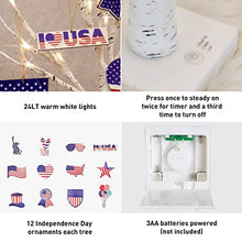 Load image into Gallery viewer, PEIDUO 4th of July Decorations for Home, Set of 2 Artificial Tree with 4th of July Accessories, Battery Powered Patriotic Decorations with Timer, Lighted Birch Tree with LED Lights (2FT Warm White)