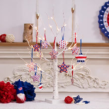 Load image into Gallery viewer, EAMBRITE 4th of July Decorations, Light up Birch Tree with 12pcs Star Hanging Ornaments, Red White and Blue Decor, Lighted Centerpieces Tabletop Battery Powered Timer for Home, Memorial Day, Party