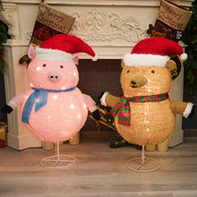 Load image into Gallery viewer, Eambrite 2.5FT Christmas Decorations Lights Collapsible Brown Bear Pink Pig Set Pop up Outdoor Xmas Decoration Gift for Kids (Set of 2)