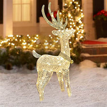 Load image into Gallery viewer, EAMBRITE 48” 70LT Pre-Lit Christmas Glittering Reindeer with Gold Jingle Bell and Twinkle Light Outdoor Holiday Mesh Standing Buck Deer Decorations for Home Lawn Yard Garden Indoor Outdoor Plug in