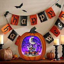 Load image into Gallery viewer, PEIDUO Halloween Light up Pumpkin, Giant Resin Haunted House Decor with Witch and LED Lights, Halloween Houses Village for Indoor Home Table Party Decor