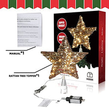 Load image into Gallery viewer, EAMBRITE 13.375” 40LT Christmas Rattan Tree Topper, Indoor Rustic Natural Star Treetop
