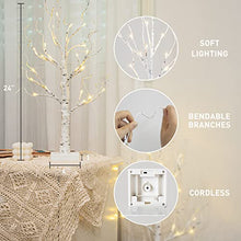 Load image into Gallery viewer, PABIPABI Lighted Birch Tree, 24 LED 24'' Christmas Tree, Tabletop ceterpiece Artificial Tree Lights Battery Powered Timer for Home Office Bedroom Wedding (Warm White)