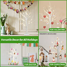 Load image into Gallery viewer, PEIDUO Easter Decorations for The Home, Easter Tree with 12 Hanging Ornaments, Easter Egg Tree Battery Powered Timer, Lighted Birch Tree with LED Lights for Easter Decor (2FT 24 Warm White Lights)