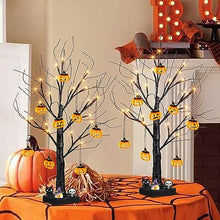Load image into Gallery viewer, Eambrite Set of 2 Halloween Tree with 24 Orange LEDs Battery Operated Black Twig Tree with Pumpkin Ornaments Light up Halloween Decorations Indoor Spooky Party Decor Gifts for Kids (2pcs, 60cm/2ft)