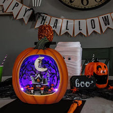Load image into Gallery viewer, PEIDUO Halloween Light up Pumpkin, Giant Resin Haunted House Decor with Witch and LED Lights, Halloween Houses Village for Indoor Home Table Party Decor