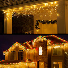 Load image into Gallery viewer, PABIPABI 2 Pack 150 LED 12FT Christmas Icicle Lights Outdoor, IP44 Waterproof Window Curtain Fairy Lights, Twinkle Icicle String Lights for Patio Roof Railings Party Decoration Plug in Warm White